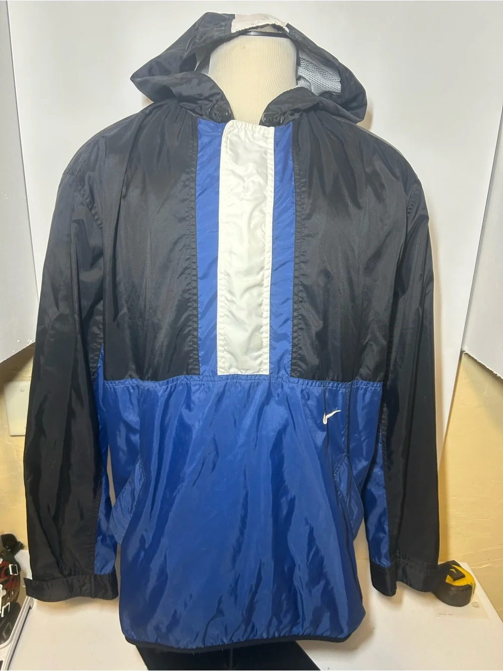 Men's Black & Blue Hooded Windbreaker Jacket 1990